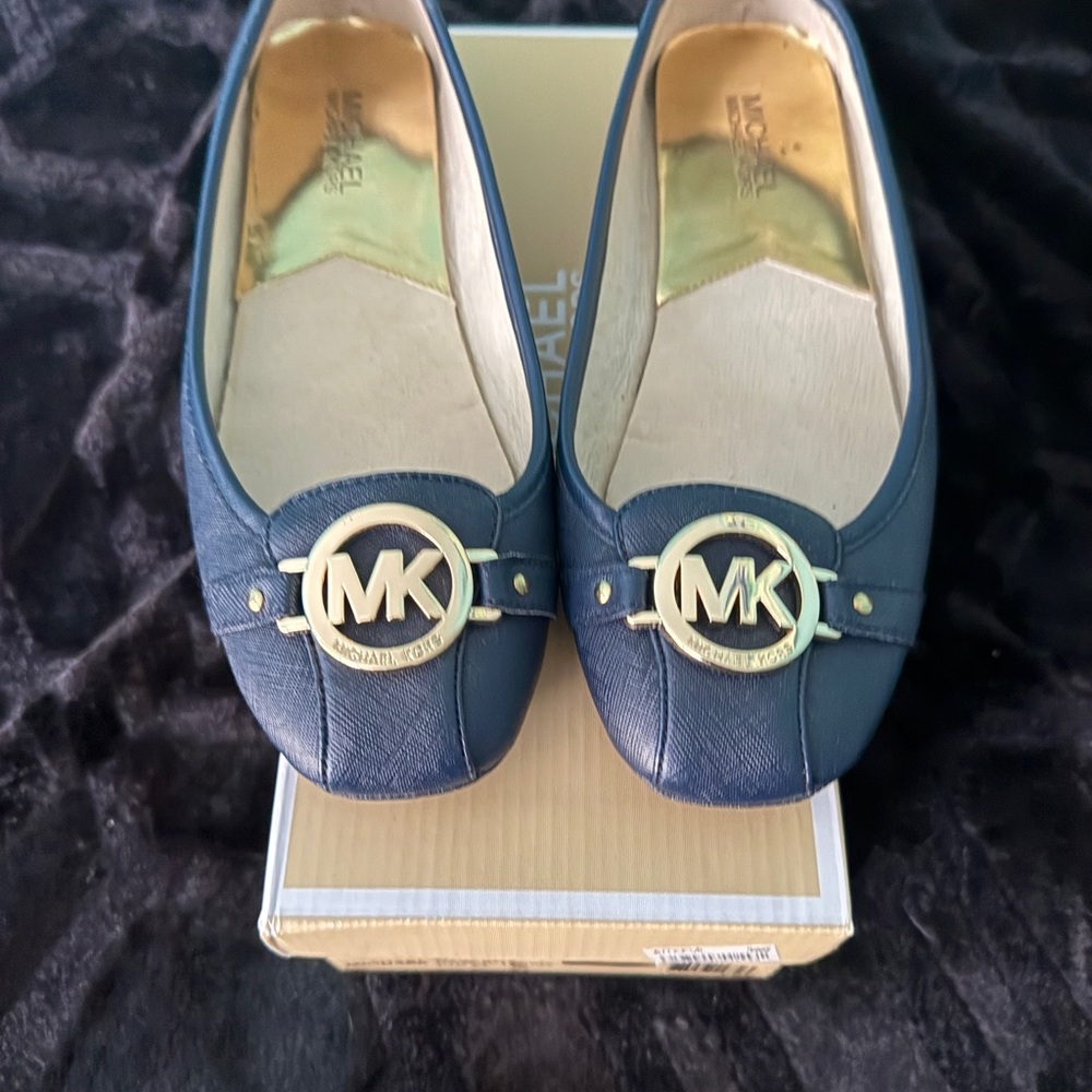 Michael Kors Dark Blue Loafers with Gold Accents